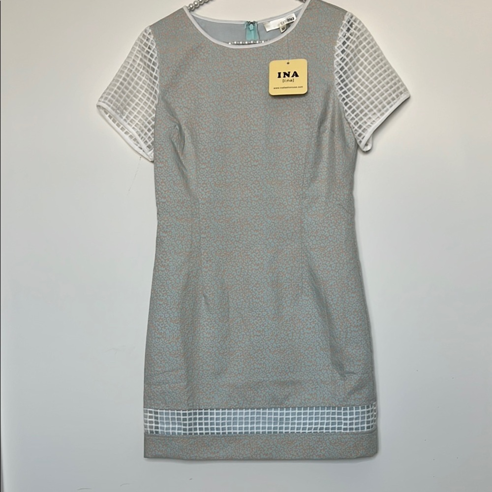 ANIINA ~ SALMON AND BLUE CHEETAH PRINT DRES ~ NWT ~ SIZE MEDIUM